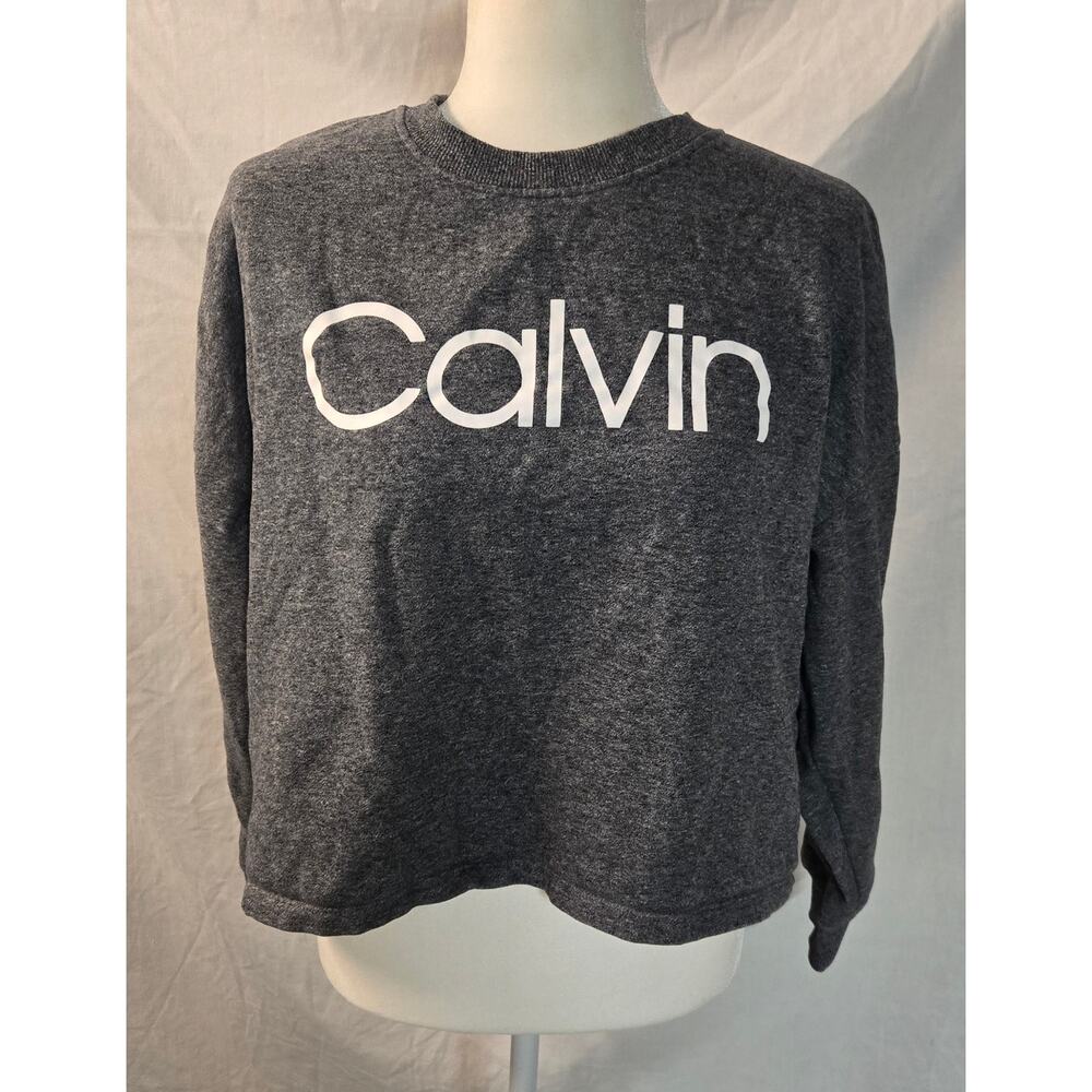 Calvin Klein Womens Sweatshirt Gray Cotton Blend Crop Pullover Crew neck Medium